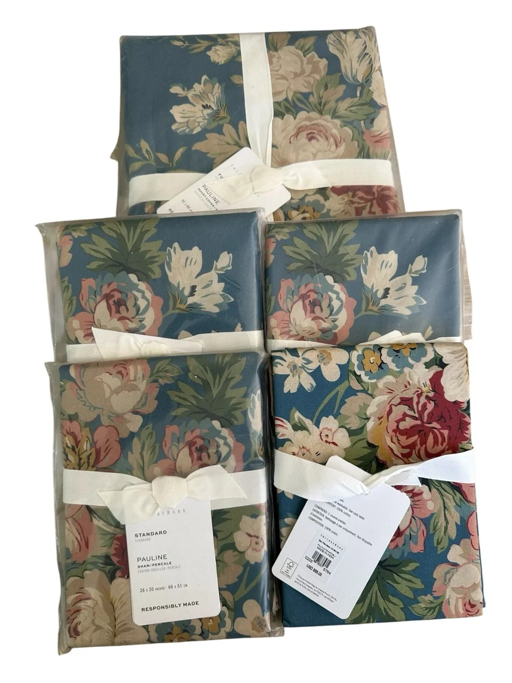 NWT Pottery Barn Pauline Floral Queen/Full Duvet Cover + 2 Euro Shams + 2 cases